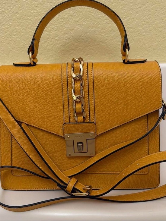 Aldo Handbags - Aldo Yellow Structured Top-Handle Bag with Chain Accent